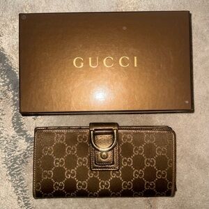 Vintage Gucci Gold GG Jacquard Wallet w/ Original Box – Authentic